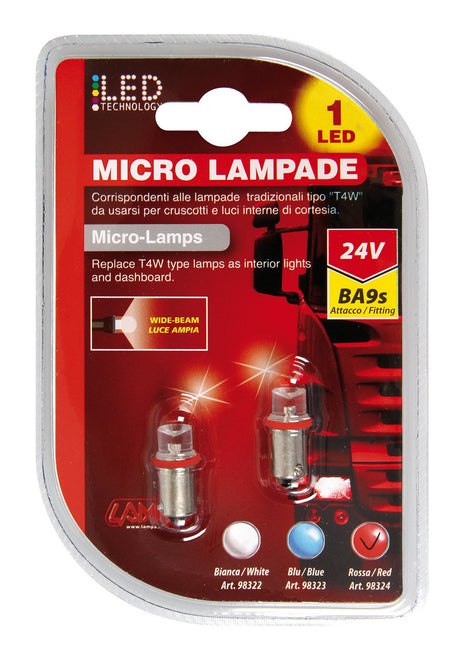 Lampa 24V Micro lampada 1 Led - (T4W) - BA9s - 2 pz - D/Blister - Rosso 98324