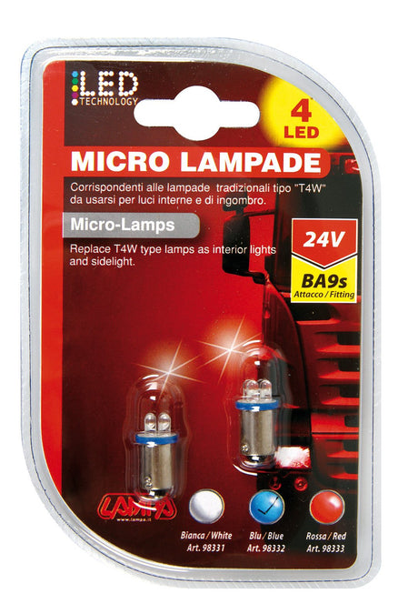 Lampa 24V Led Series - 4 Led - (T4W) - BA9s - 2 pz - D/Blister - Blu 98332