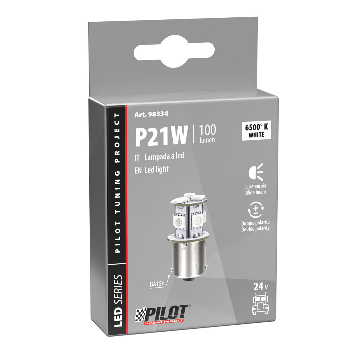 Lampa 24V LED BA15s P21W 8 SMD x 3 Chip Bianco Doppia Polarità - 1 pz