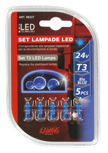 Lampa 24V Kit Lampade cruscotto Led 1 Led (T3) W2x4,6d 5 pz D/Blister Blu 98337