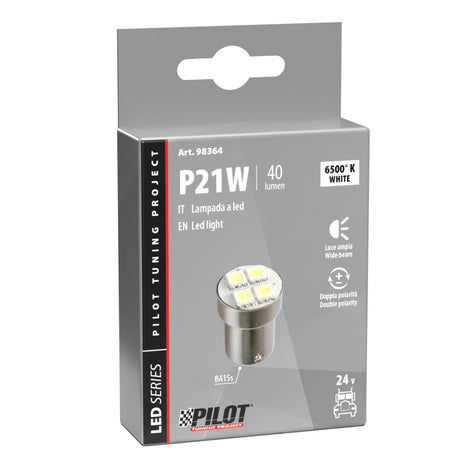 24V Hyper-Led 12 4 SMD x 3 chips P21W BA15s 1 pz Scatola Bianco Doppia polarità 98364