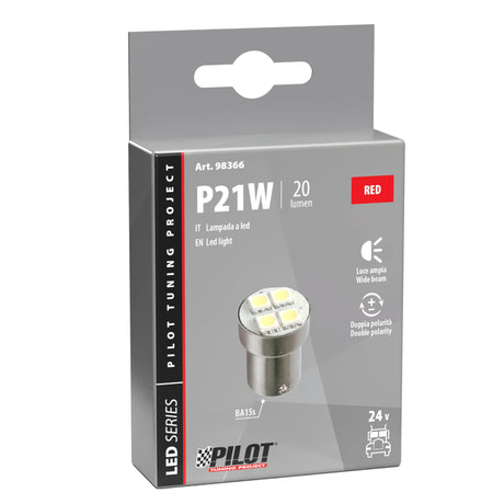 24V Hyper-Led 12 4 SMD x 3 chips (P21W) BA15s 1 pz Scatola Rosso Doppia polarità 98366