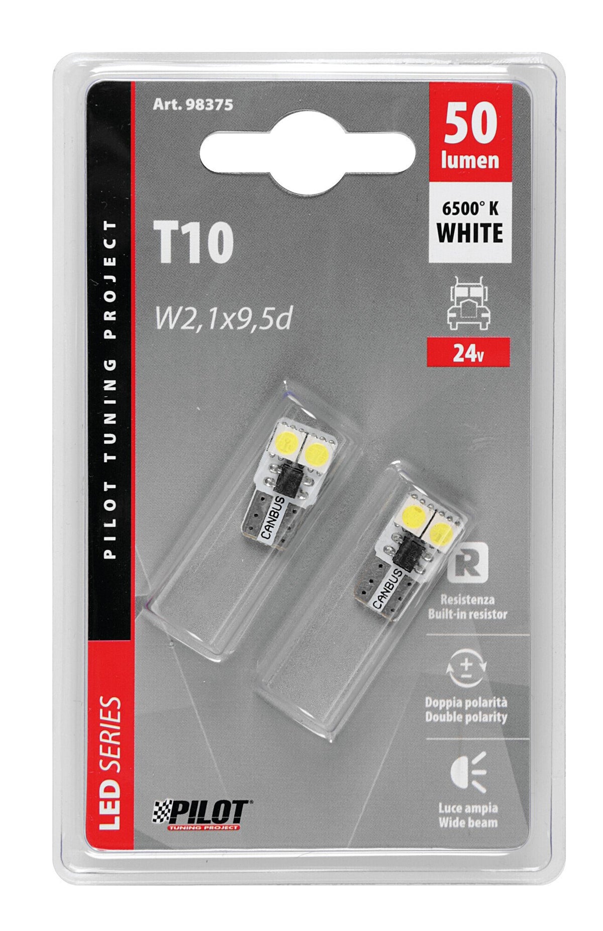 Lampa Hyper-Led 12 T10 24V SMD Bianco Doppia Polarità - 2 pz