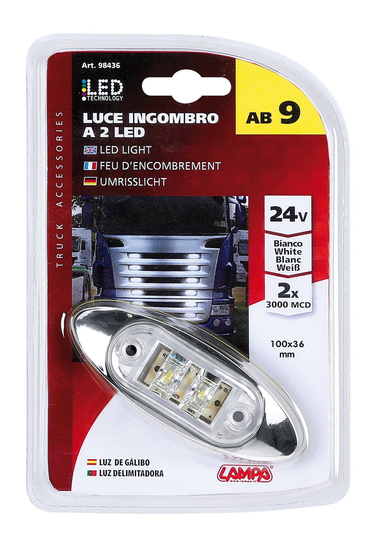 Lampa Luce ingombro a 2 Led, 24V - Bianco 8436 98436