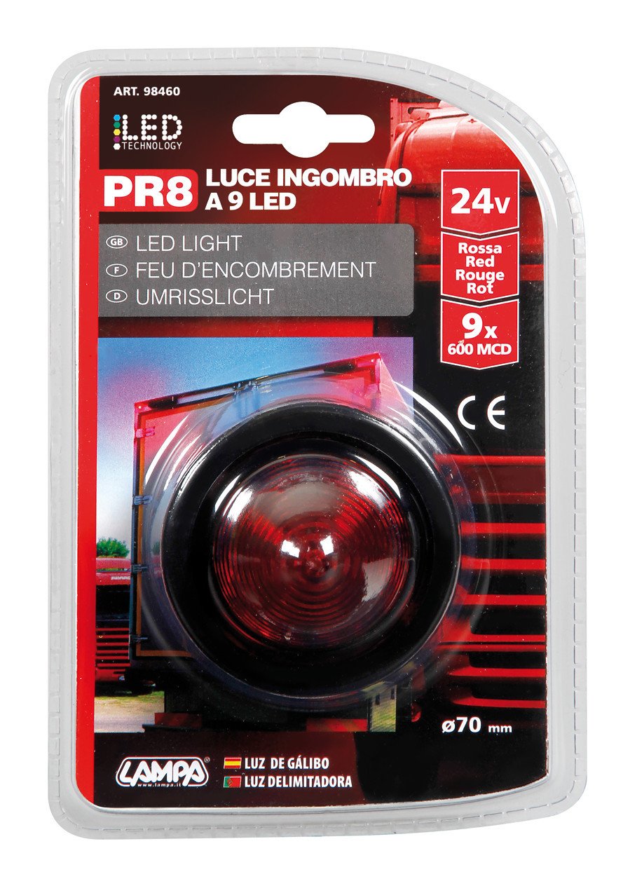 Lampa Luce Decorativa 9 LED 24V Rossa per Camion