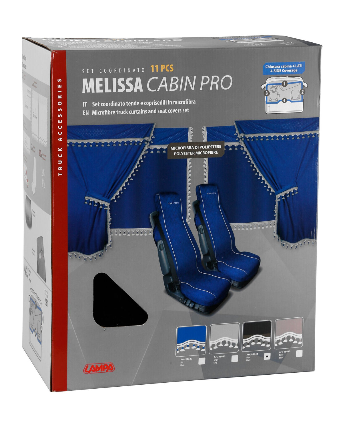 Lampa Melissa, set tende e coprisedili in microfibra per camion - Nero 98644