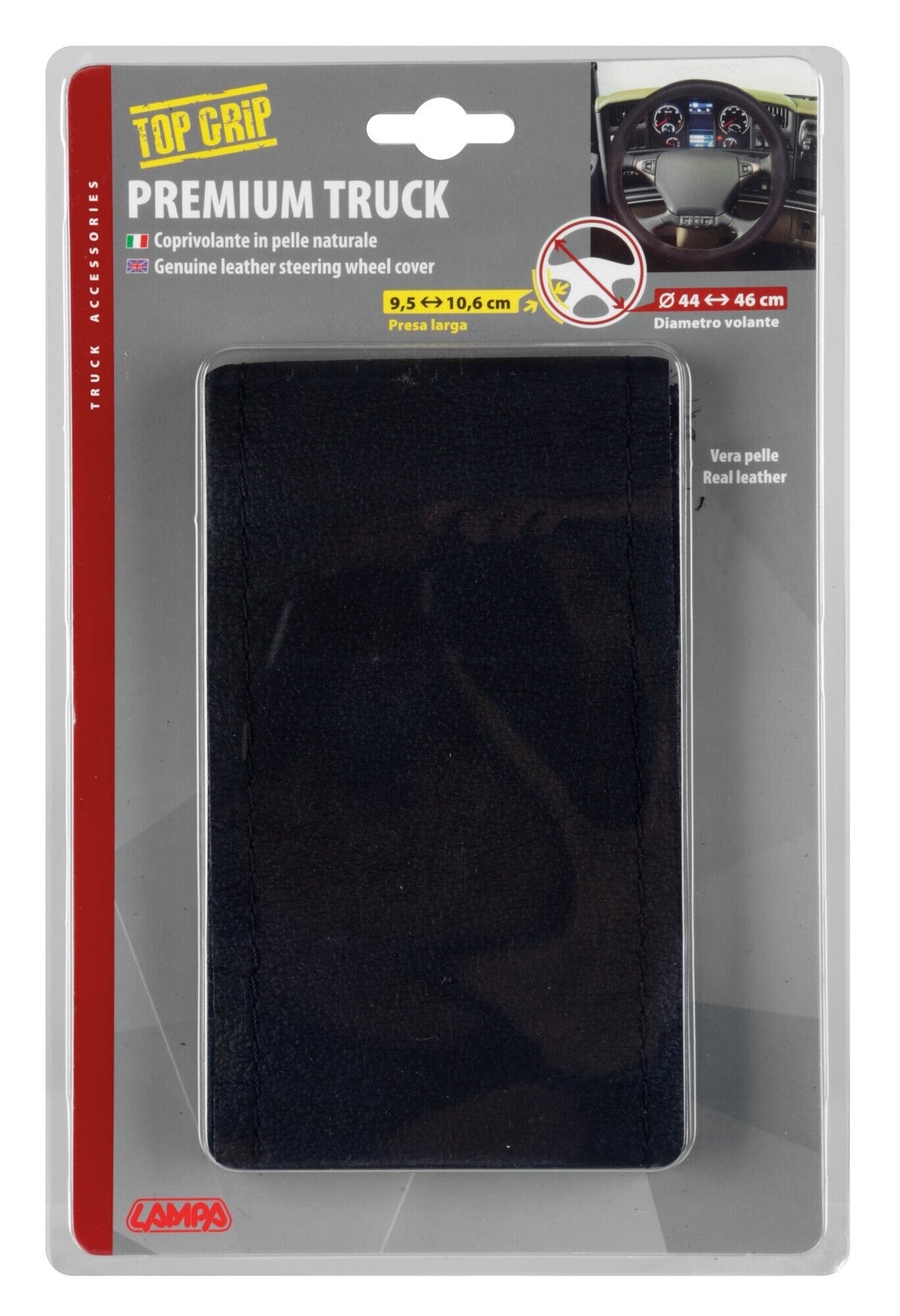 Lampa Premium Leather Steering Wheel Cover for Trucks Ø 44-46 cm - Black