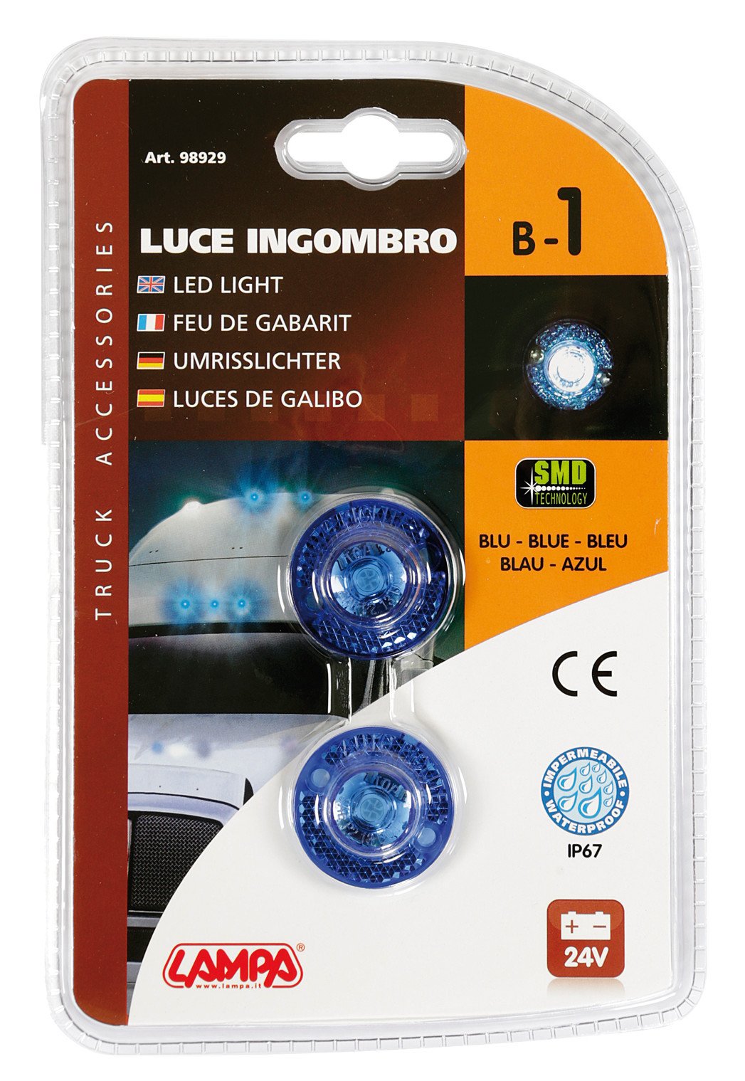 Lampa Coppia luci ingombro a 1 Led, 24V - Blu 98929