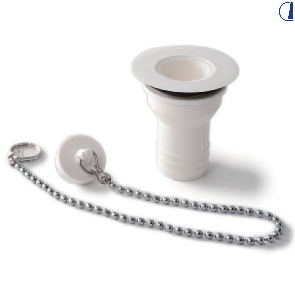 Di-Tec Piletta diritta per lavello camper Ø 25 mm bianca con ghiera e tappo