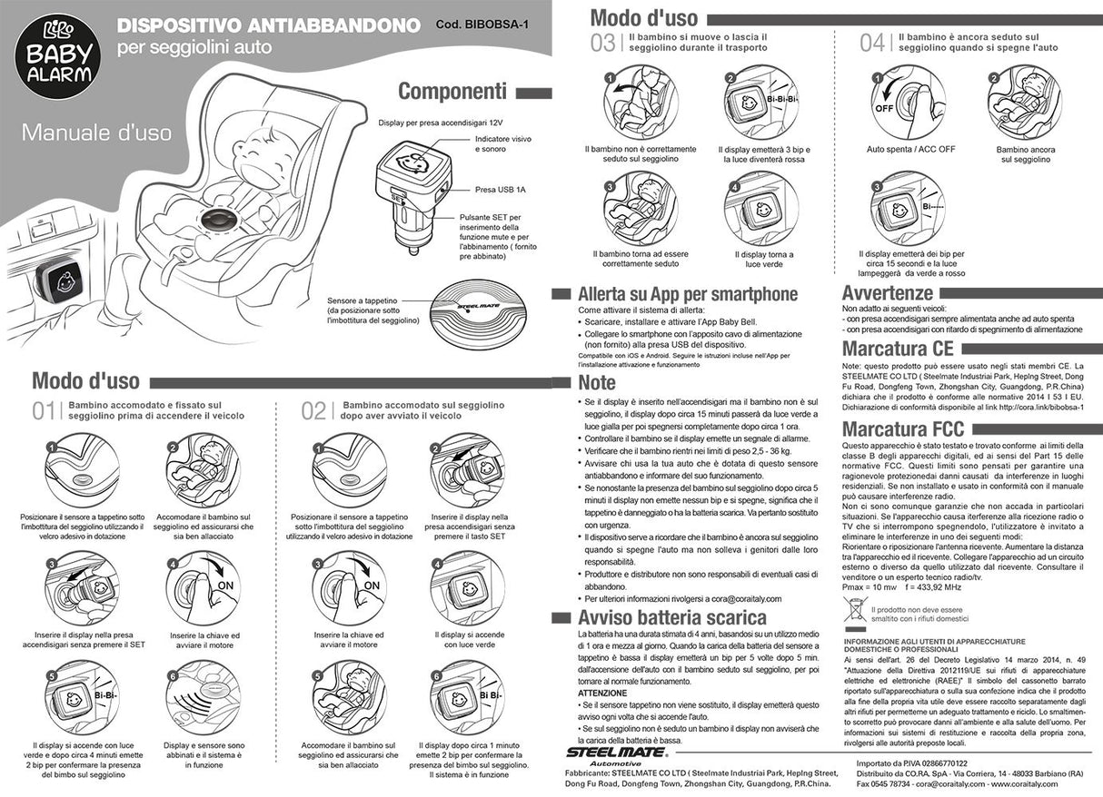 Bibo 1357ALARM Seggiolino con antiabbandono per bambini 15-36 kg mod. Marco grigio
