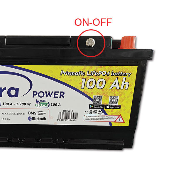 ExtraPower Batteria al Litio per Camper 100 Ah  Poli a Vite M8 con Bluetooth