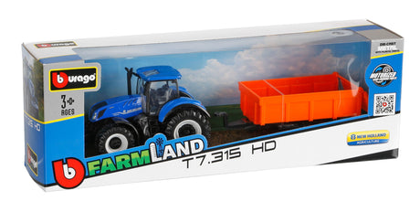 Burago Trattore agricolo con rimorchio assortito, Burago, scala 1:43