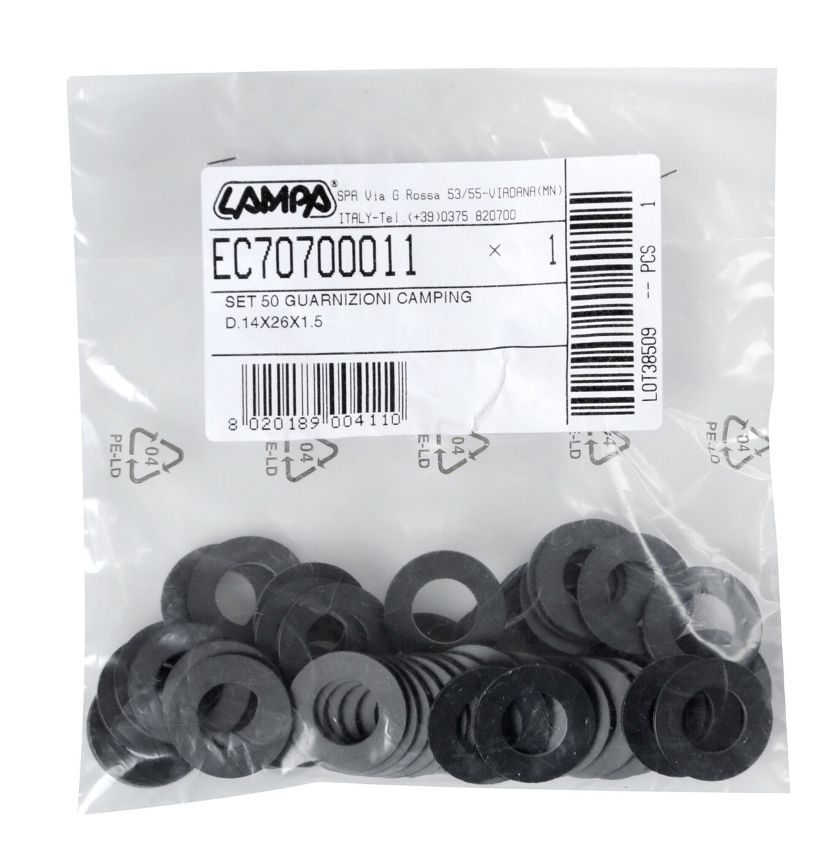 Lampa Set 50 pezzi guarnizione in gomma, diametro 14x26x1.5 mm EC70700011