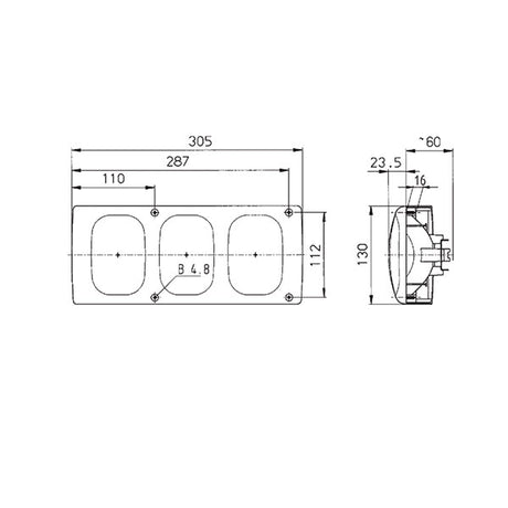 Fanale di ricambio Camper Modulo L562 a 3 funzioni FNL1313