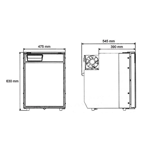 Frigorifero Camper e Barca 12/24 Volt SVR85 a compressore cerniera sinistra 475x630x454 mm