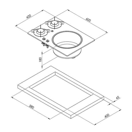 Placa de cocina Can Crystal de 2 quemadores con fregadero