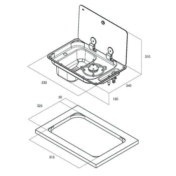 Randi 1-burner hob with left-hand sink FRN362