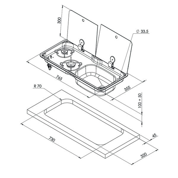 Randi XL 2-Flammen-Kochfeld mit Spülbecken rechts 8032793936770