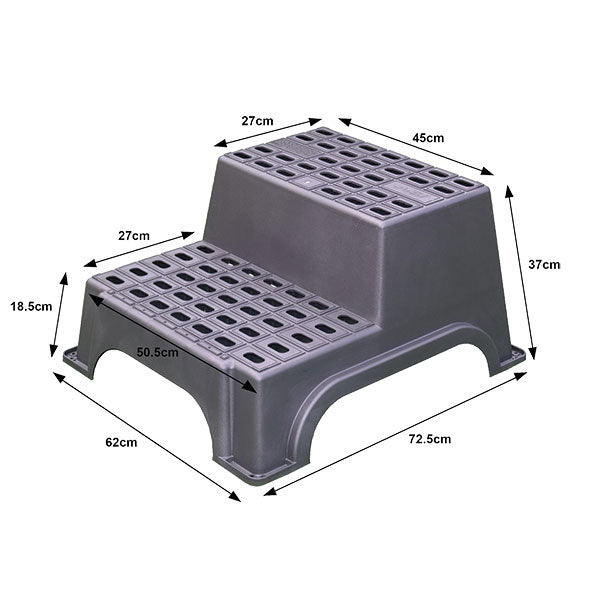 Doppelte Einstiegsstufe aus Kunststoff für Wohnmobil und Wohnwagen 450 x 250 mm (H 185–370 mm) GRA11