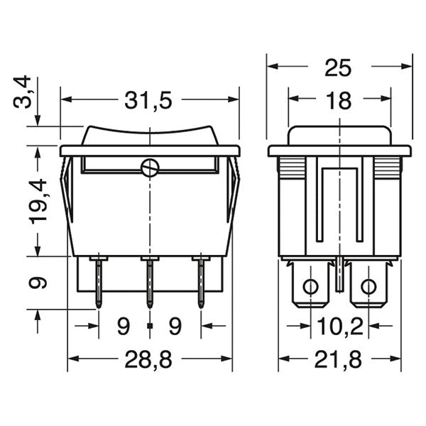Commutatore bipolare 12 V 1-0-2 INT15