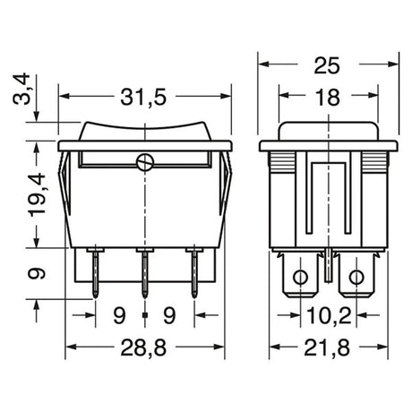 Commutatore bipolare 12 V 1-0-2 INT15