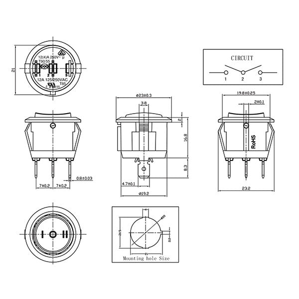 Einpoliger Schalter 12 V 1-0-2 INT16
