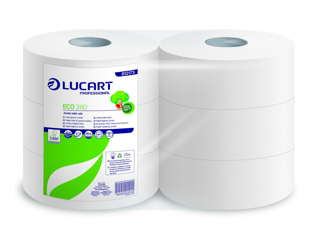 Lampa Carta igienica Lucart Eco 360 Jumbo - 2 veli, 973 strappi - Conf. 6 rotoli L812173P
