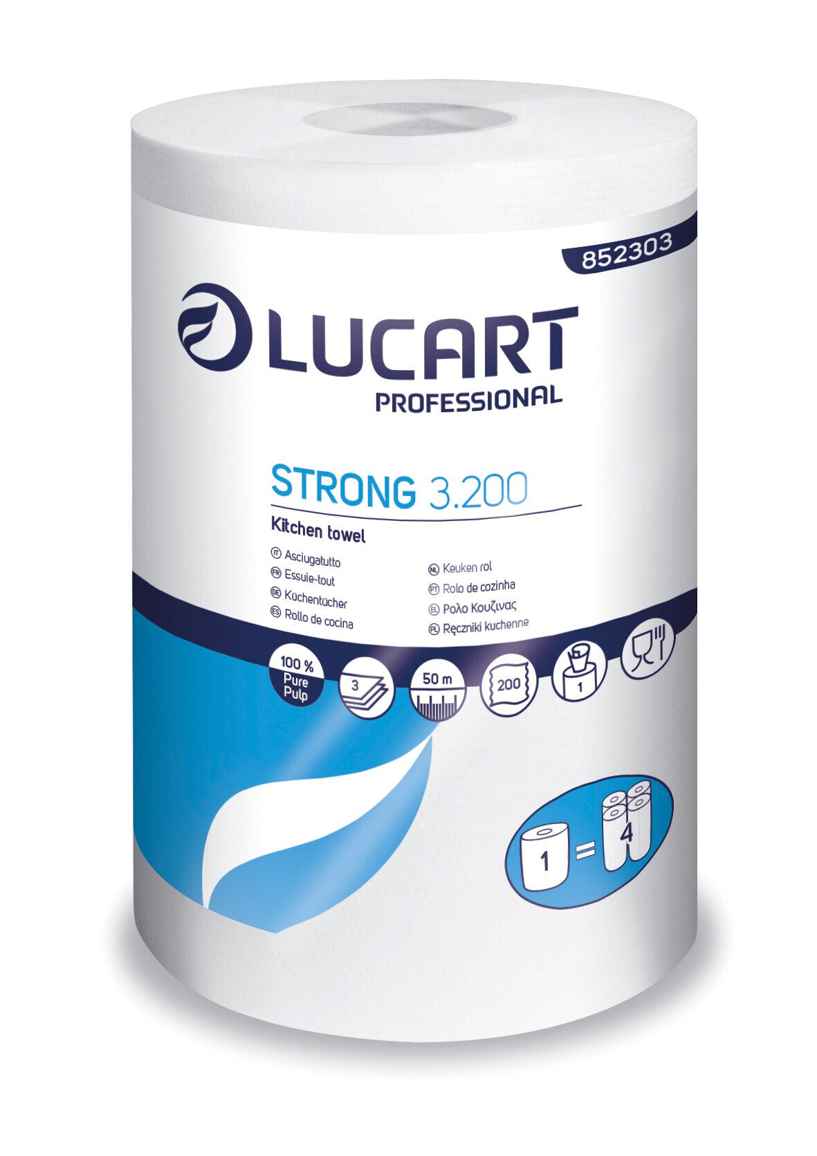 Lampa Asciugatutto Lucart Professional Strong 3.200, 20,8x25 cm, 3 veli, 200 strappi, per alimenti L852303