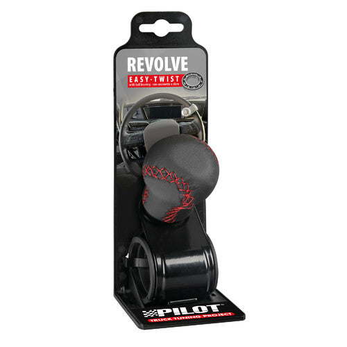 Pilot Revolve, pomello volante in pelle con cuciture rosse, staffa nera