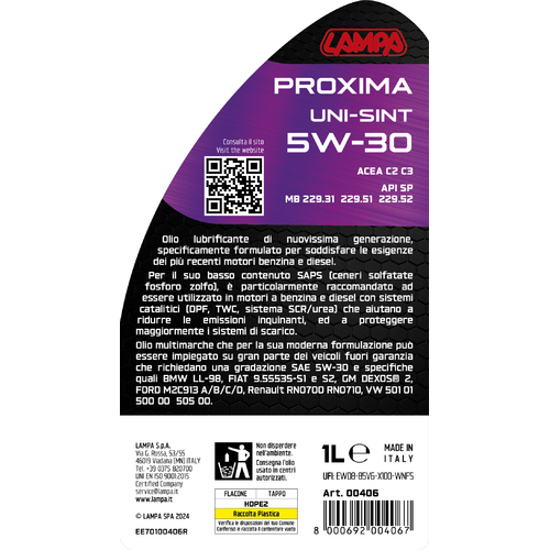 Lampa Proxima Uni-Sint 5W-30, aceite de motor para automóvil - 1 L 00406