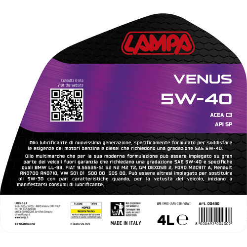 Lampa Venus 5W-40, olio motore auto - 4 L 00430