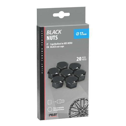 Pilot Black Nut Caps, 20 copribulloni in ABS - diametro 17 mm