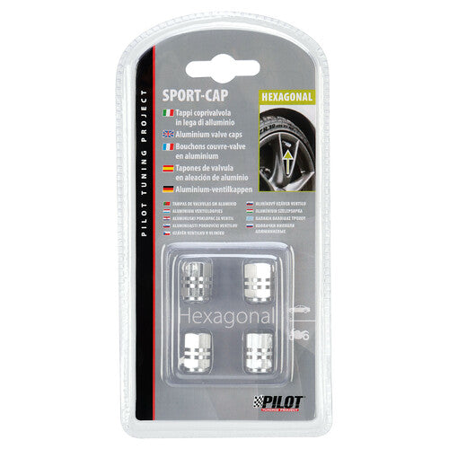 Juego de 4 tapas de válvula hexagonales Pilot Sport-Cap de aluminio