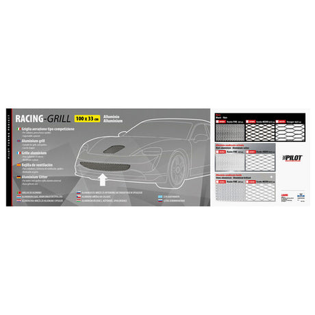 Pilot Racing Grill – Mittleres Diamantmuster 6x12 mm – 100x33 cm – Schwarz eloxiert