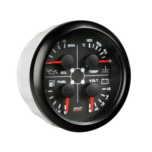 Pilot Black Analogue Gauge Series, Manometro 4 in 1 -  3 3/8 (85 mm)