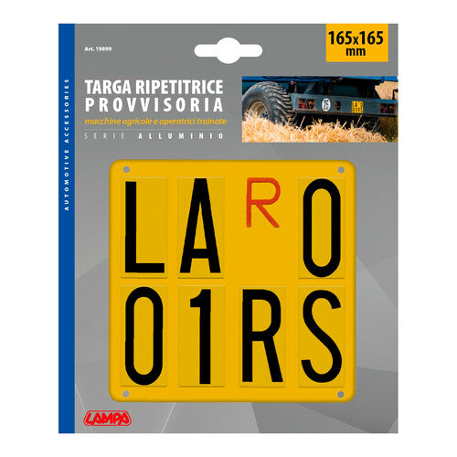 Lampa Targa provvisoria rimorchi agricoli macchine operatrici trainate 165x165mm
