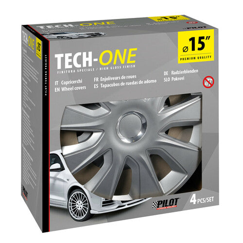 Cubiertas de rueda Pilot de 4 piezas - Tech-One Stratos RC Silver - 15"