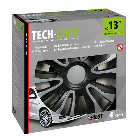 Pilot 4-Piece Wheel Covers - Tech-One Avalone Silver &amp; Black Painted - 13"