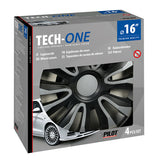 Cubreruedas Pilot de 4 piezas - Tech-One Avalone, pintado en plata y negro - 16"