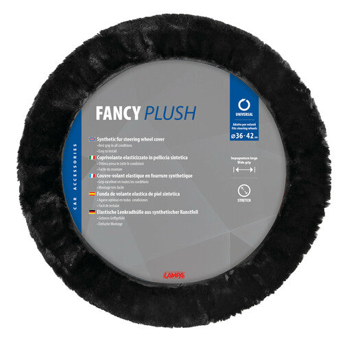 Fancy Plush Stretch Faux Fur Steering Wheel Cover 36-42cm Black