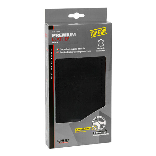 Pilot Premium Leather Steering Wheel Cover - L - 37/39 cm - Black