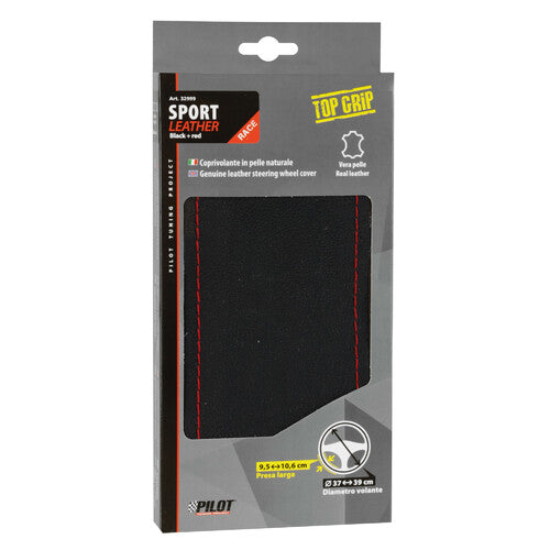 Funda de cuero para volante deportivo Pilot - Grande - 37/39 cm - Negro/Rojo
