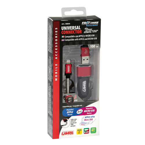 Kit de lámpara 2 en 1 universal (Apple 8 pines / Micro USB) - Carga rápida - 12/24 V 38844