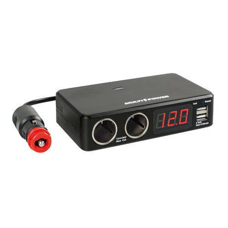 Multi-Power Lamp, 2 cigarette lighter sockets + 2 USB and voltmeter, 12/24/36V