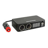 Multi-Power Lamp, 2 cigarette lighter sockets + 2 USB and voltmeter, 12/24/36V