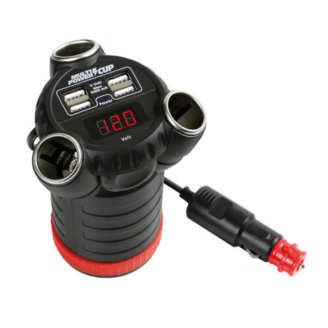 Multi-Power Cup Lamp, 3 cigarette lighter sockets + 4 USB and voltmeter, 12/24/36V
