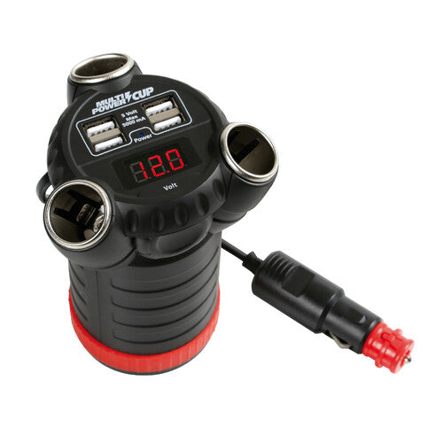 Lampa Multi-Power Cup, 3 prese accendisigari + 4 USB e voltmetro, 12/24/36V 38926