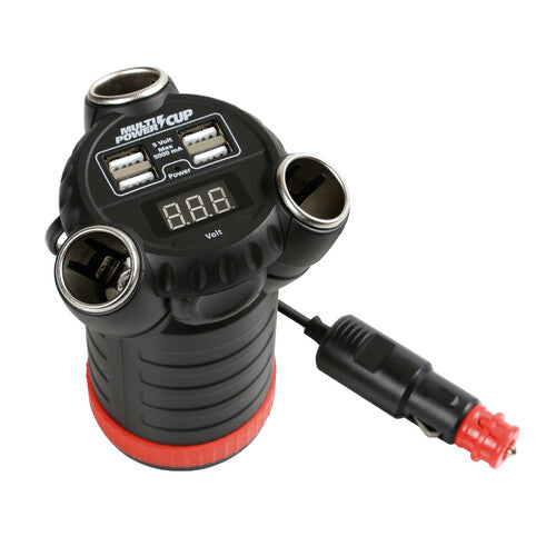 Lampa Multi-Power Cup, 3 prese accendisigari + 4 USB e voltmetro, 12/24/36V 38926