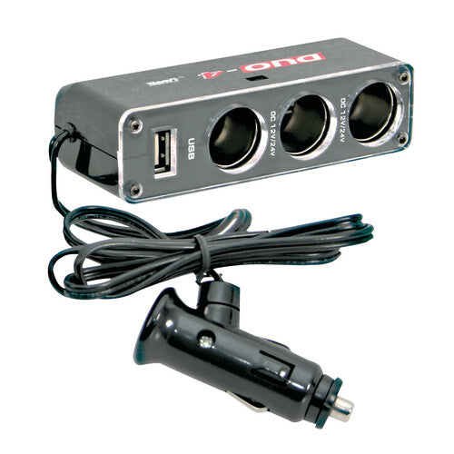 Dual-Power Lamp, Triple Power Socket with USB, 12/24V