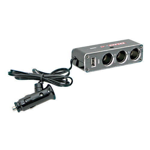 Doppelstromlampe, Dreifachsteckdose mit USB-Anschluss, 12/24 V 39048